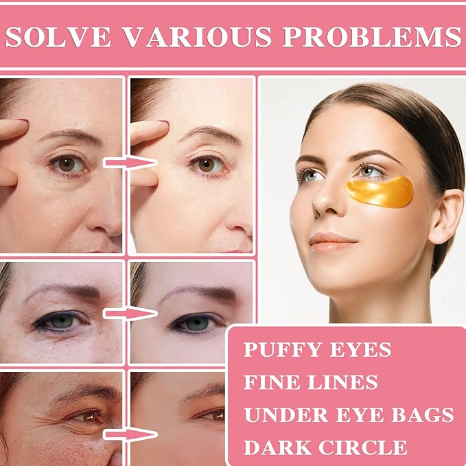Under Eye Patches for Puffy Eyes & Dark Circles Treatments- 30 Pairs - Moisturizing Eye Mask for Reducing Fine Line,Hydrating Under Eye Pads,Improve Smooth Wrinkles and Under Eye Bags(Gold)