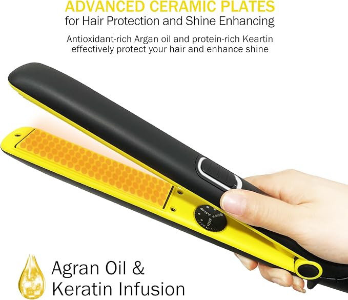 IBROO Ceramic Hair Straightener, 15% Plus Long 1 inch Tourmaline Curling Straightening Iron, Keratin Coated Straight Iron, Max 450℉ Flat Irons for Black Women Hair, Dual Voltage 110v-220v for Travel