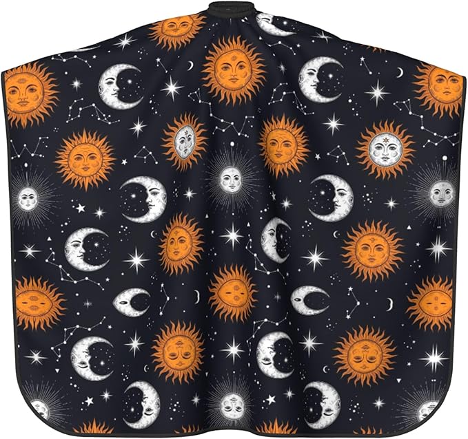 Full Coverage Hair Styling Cape, Sun Moon Stars Constellation Professional Hair Cutting Apron Haircuting Salon Cape Gown for Barbers