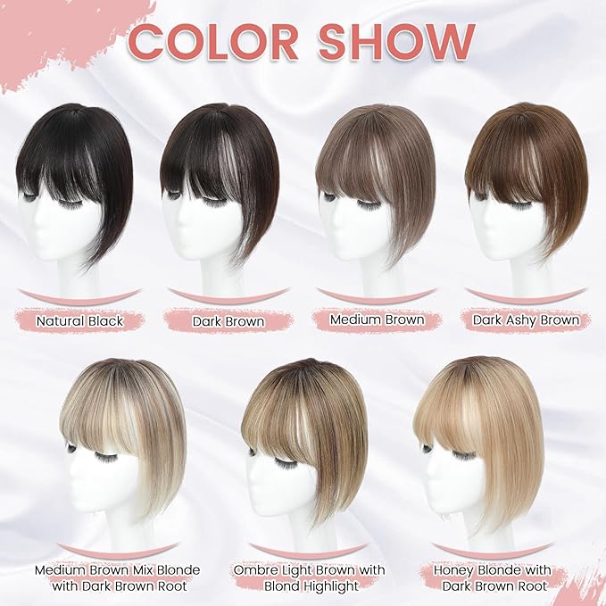 YAMI Hair Toppers for Women Real Human Hair Toppers for Women with Thinning Hair Topper with Bangs and All Hand-woven Swiss Base (Dark Ashy Brown)