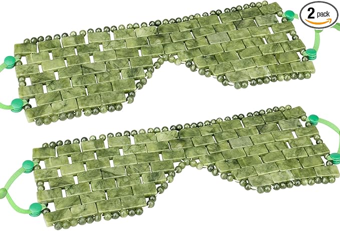 Jade Eye Mask, 2Pcs Large Facial Cooling Mask with 100% Real Jade for Hot & Cold Therapy,Green Jade Facial Eyes Sleeping Mask Relief Eye Cover by LazyGa