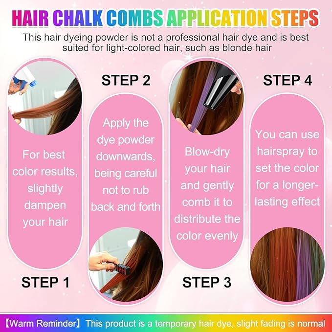 10 Colors Festive Fun Hair Chalk CombsInstant Hair Color Comb,Washable & Temporary Hair Color Dye for All Ages, Hair DIY Perfect for Birthday Party Christmas Gifts New Year