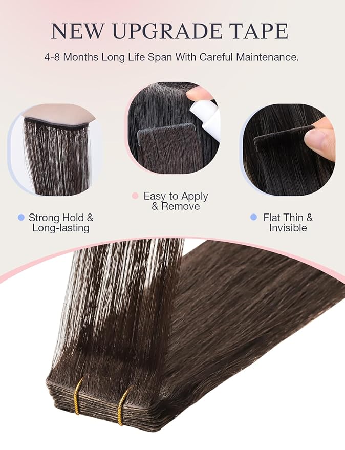 DOORES Invisi Edge Hair Extensions, Chocolate Brown 10 Injection + 10 Classic Tape-ins, 50g 20 Inch, Injection Tape in Extensions, Virgin Human Hair, Thick Ends