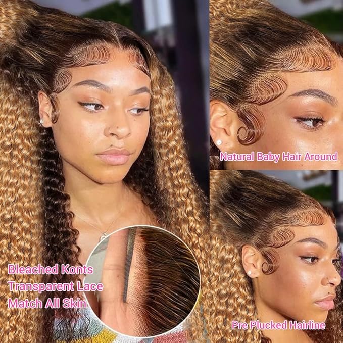 360 Honey Blonde Water Wave Wig Human Hair 4/27 Highlight Curly Wig Pre Plucked Ombre Lace Front Wig Human Hair Drawstring Wig Human Hair Drawstring Wig Human Hair Deep Wave Lace Front Wig 20 Inch