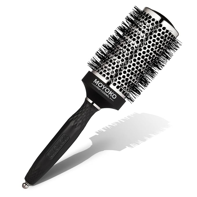 Silver Arch Round Brush for Blow Out (55mm) Professional Metal Round Hair Brush for Blow Drying Hair with Sectioning Pin, Salon Quality with Anti-Static Ionic Technology