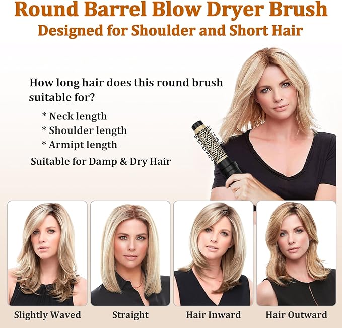 Round Hair Brush Blow Dryer (Yellow-Black, 1.2 Inch)