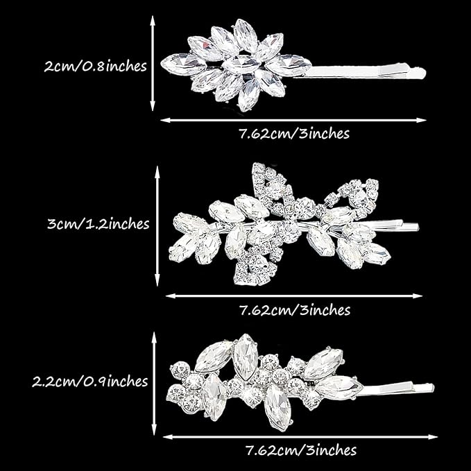 6 Pieces Delicate Bridal Hair Clips, Rhinestone Leaf Wedding Hair Pins, Crystal Bobby Pins, Silver Elegant Hairpins Jewelry Accessories Barrette for Brides Bridesmaids Flower Girls