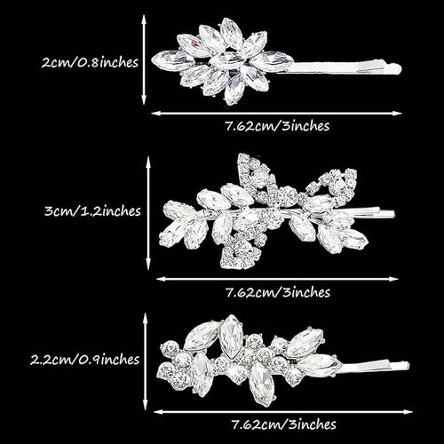 6 Pieces Delicate Bridal Hair Clips, Rhinestone Leaf Wedding Hair Pins, Crystal Bobby Pins, Silver Elegant Hairpins Jewelry Accessories Barrette for Brides Bridesmaids Flower Girls