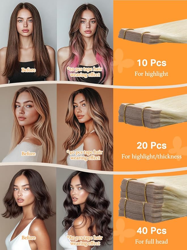 DOORES Tape in Extensions Human Hair, Platinum Blonde 20 Inch 100g 40pcs, Remy Hair Extensions Tape in Skin Weft Natural Hair Extensions Straight Long Hair