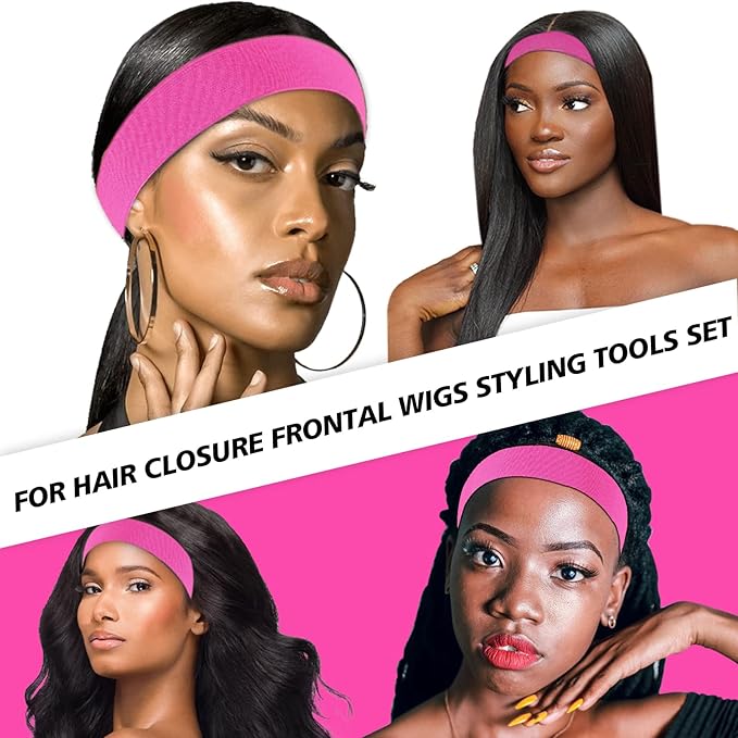 Goiple Edge Control Wax for Women Strong Hold Non-greasy Edge Smoother Strawberry Scent (4oz Edge Control Wax + Edge Brushes*2 + Pink Elastic Bands*2)