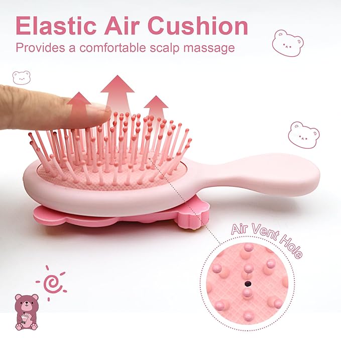 Mini Toddler Hair Brush Detangler Brush Kids Detangling Hairbrush Soft Massage Comb Small Travel Hair Brush for Thick Curly Thin Long Short（Pink）