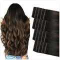 SUYYA Invisible Tape in Hair Extensions Human Hair Seamless Injected Hand-Tied Pro Virgin Human Hair Tape Ins Balayage Natural Black to Chestnut Brown 20PCS 50G/Pack Straight(18 inch #P1B/6/T1B)