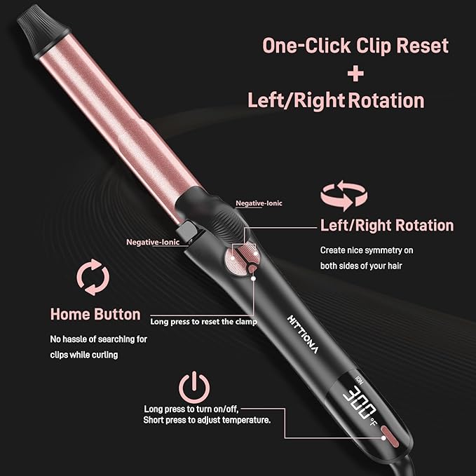 Rotating Curling Iron - 3 in1 Automatic Curling Iron with Interchangeable CurlingWand, 3/4, 1 1/4, 1 Inch CurlingIron for Lasting Beach Waves, Adjustable Temp, Instant Heat, Dual Voltage (Black)