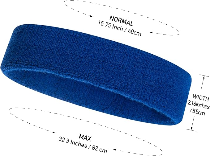 ONUPGO Sweatband Headbands for Men & Women -12PCS Sports Headbands Moisture Wicking Athletic Cotton Terry Cloth Headband for Tennis,Basketball,Football,Gym,Working Out