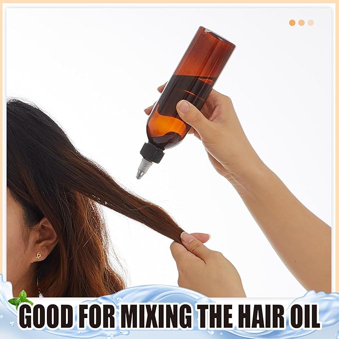 Barydat 50 Pcs 8 oz Squeeze Bottle Twist Top Applicator Bottles Empty Hair Oil Bottle with Funnels Refillable Amber Plastic Bottles for Liquid Hair Oil Shampoo Lotion