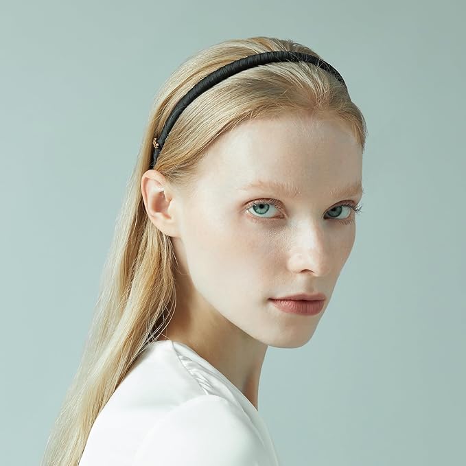SHE'S FREE STYLE JUST FOR YOU Upgraded Classic Thin Headbands for Women, Non-Slip Polyester & Plastic Hair Bands with Teeth for Strong Hold Grip, Durable Hair Accessories (Gold-K0, Upgrade)
