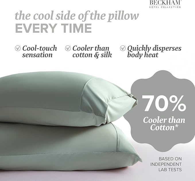Beckham Hotel Collection Cooling Pillowcases for Hot Sleepers, Standard/Queen Size Set of 2, Cool Bedding, Envelope Closure, Silky Soft, Breathable, Moisture-Wicking, Aqua Gray