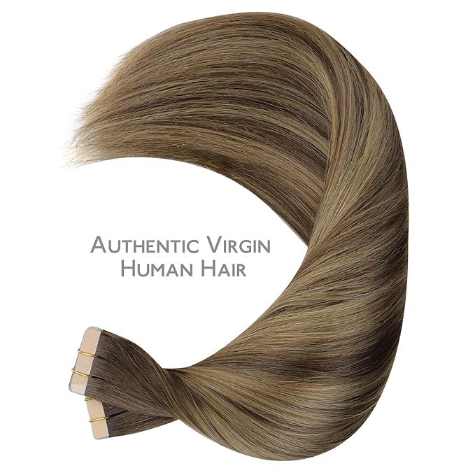 WENNALIFE Tape in Hair Extensions Human Hair, 40pcs 120g 26 inch Balayage Chocolate Brown to Caramel Blonde Remy Hair Straight Invisible Reusable Real Hair Extensiones De Cabello Humano Skin Weft