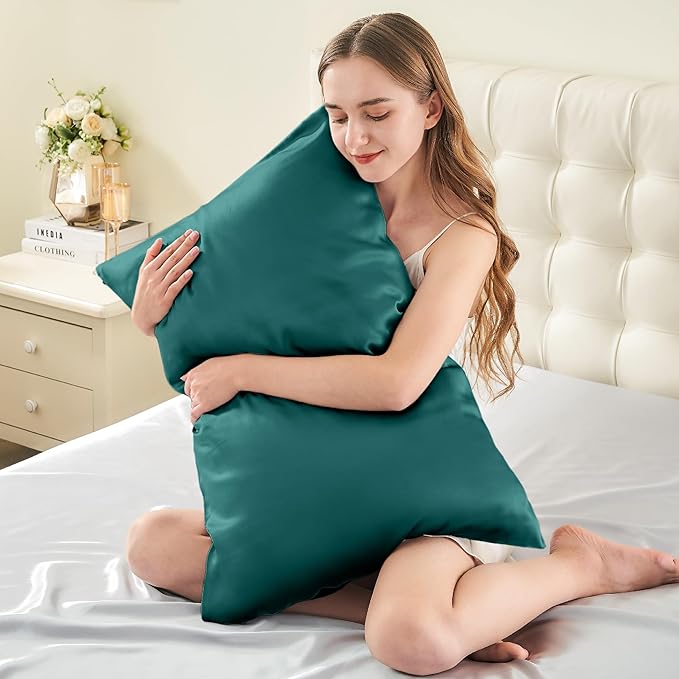 INFIIXSO Mulberry Silk Pillowcase for Hair and Skin, Silk Pillow Cases Standard Size with Hidden Zipper 20x26 Inches, Super Smooth and Soft Cooling Pillow Cases for Hot Sleepers(Teal, 1 Pack)