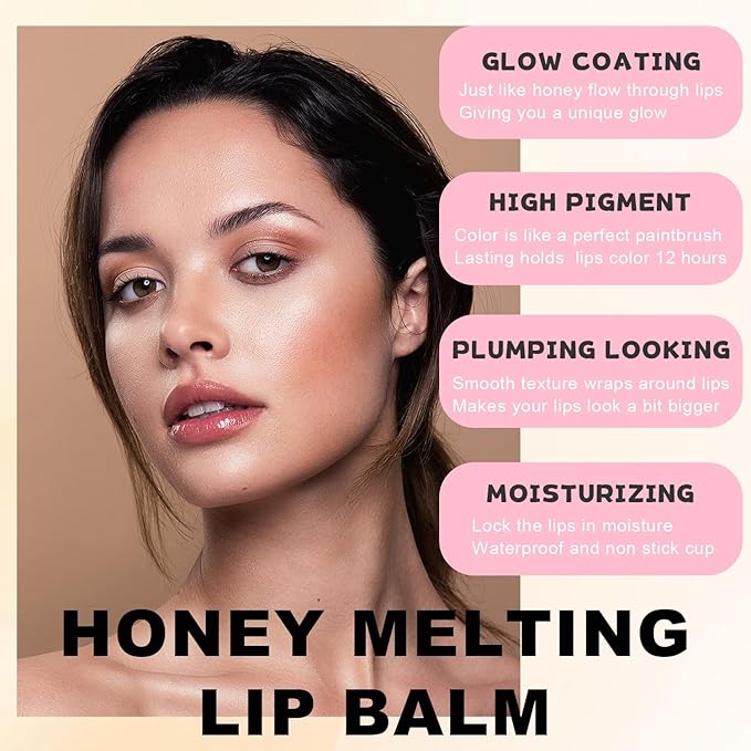 Lip Balm Click Slick, Honey Melting Lip Glow Oil, Moisturizing and Long-lasting Lip Plumper, Non Sticky Lipstick with Coconut Oil (05 Strawberry)