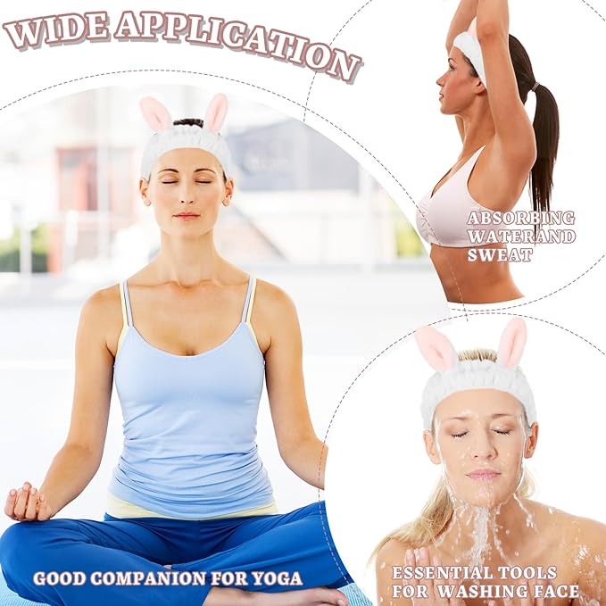 Cute White Rabbit Ears Headband Frog Eye Elastic to Wash Face for Women Makeup Shower Spa (1 Pack)