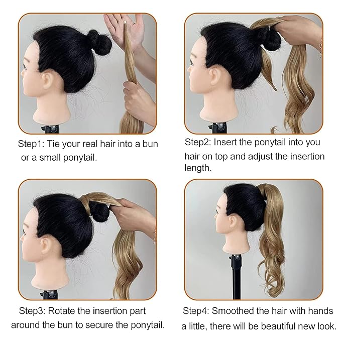 Chicmoi Brown Ponytail Extainson 32 Inch Flexible Wrap Around Ponytail Hair Extension Long Wavy Pony Tails hair Extension Synthetic Hairpieces For Women and Girls