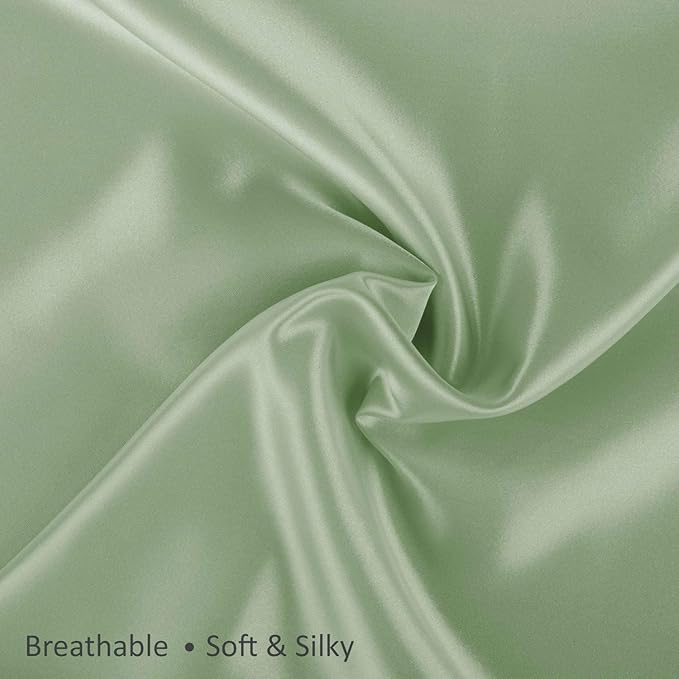 BLISSFORD Satin Pillowcase with Zipper, for Hair and Skin Care, Feels Soft and Cool Like a Silk Pillowcase, Satin Pillow Cases 2 Pack, Slik Pillow Cover, Sage Green -King Size -Set of 2