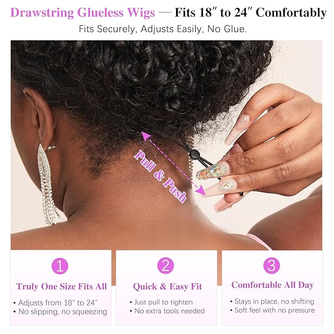 7x6 Burmese Curly Glueless Wigs Human Hair Pre Plucked Pre Cut 250% Density Drawstring Wig for Black Women 7x6 HD Lace Front Wigs Human Hair Glueless Wear and Go Nautural Color 22 Inch