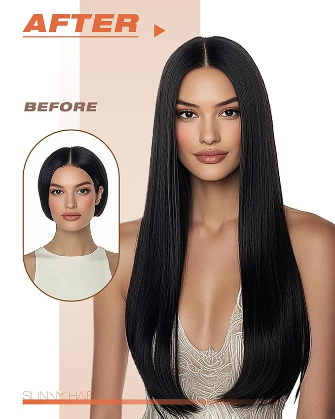 Sunny Hair Extensions Tape in Human Hair Natural Black Tape in Hair Extensions Human Hair 24 inch Remy Tape in Extensions Skin Weft 50g 20Pcs