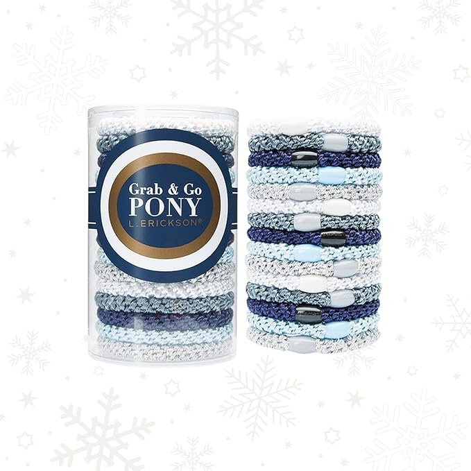 L. Erickson Grab & Go Ponytail Holders, Atlantic, Set of Fifteen - Exceptionally Secure with Gentle Hold