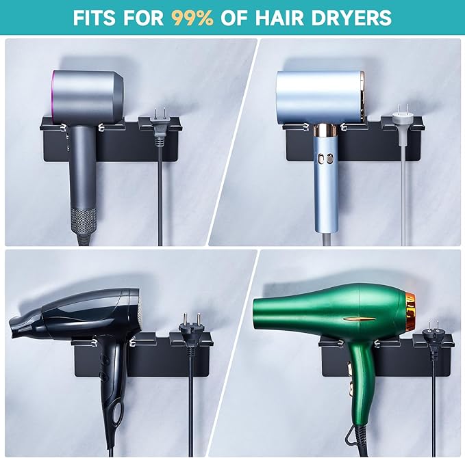 Blow Dryer Holder Matte Black, Hair Dryer Wall Mount, Hair Dryer Holder Stainless Steel, Blowdryer Holder for Wall, Hairdryer Holder for Bathroom Dressing Table