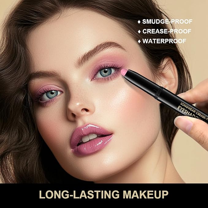 Eyeshadow Stick, Shimmer and Matte Cream Eye Shadow Brightener Sticks Eyeliner Pencil Crayon, Waterproof Long Lasting Eye Highlighter Stick Makeup,0.056 Oz(2PCS #8-Fancy+#9-Champagne)