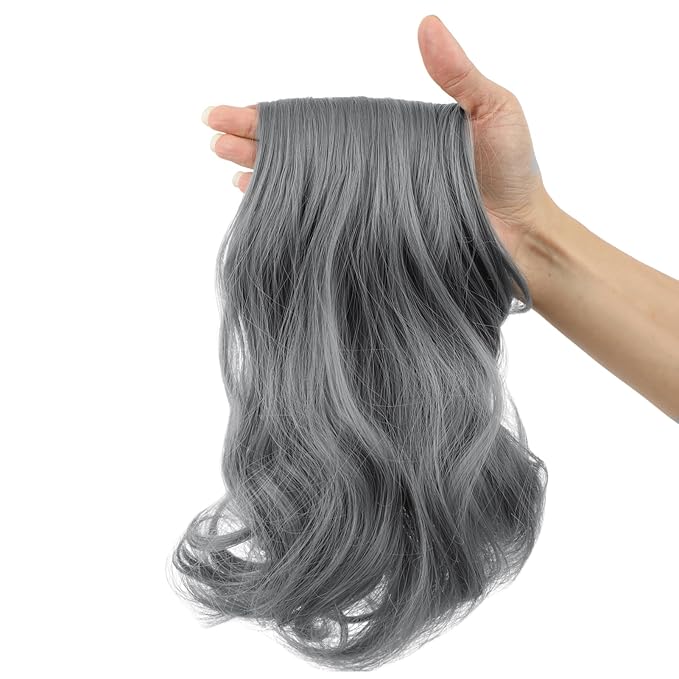 Claw Clip Ponytail Extension 18" Clip in Wavy Ponytail Hair Extensions Long Pony Tails for Women Extensions Granny Gray Wave Hairpiece
