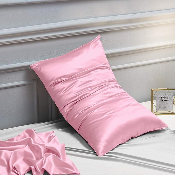 NTBAY 2 Pack Satin Queen Pillowcases for Hair and Skin, Luxurious and Silky Pillow Cases with Envelope Closure, 20x30 Inches, Pink