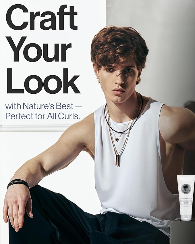 Avenue Man Curl Defining Cream - Improved Formula - Natural & Flexible Hold with Herbal Extracts for All Hair Types - Paraben Free & Sulfate Free