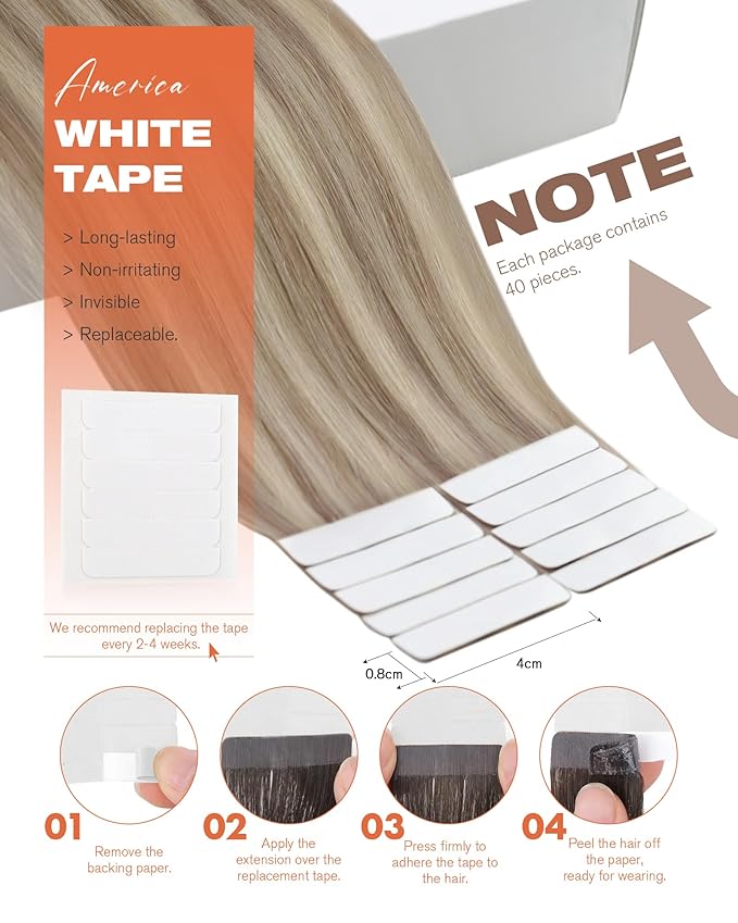 Sunny Hair Tape in Hair Extensions Real Human Hair Invisible Remy Hair Extensions Tape ins for Women Ash Blonde Highlight Bleach Blonde with Pink Hue 24 inch 40pcs 100g