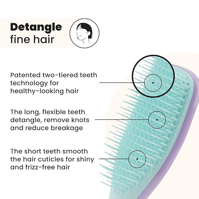Tangle Teezer Fine & Fragile Ultimate Detangler Brush, Dry & Wet Hair Brush to Detangle & Reduce Breakage, Lilac/Mint