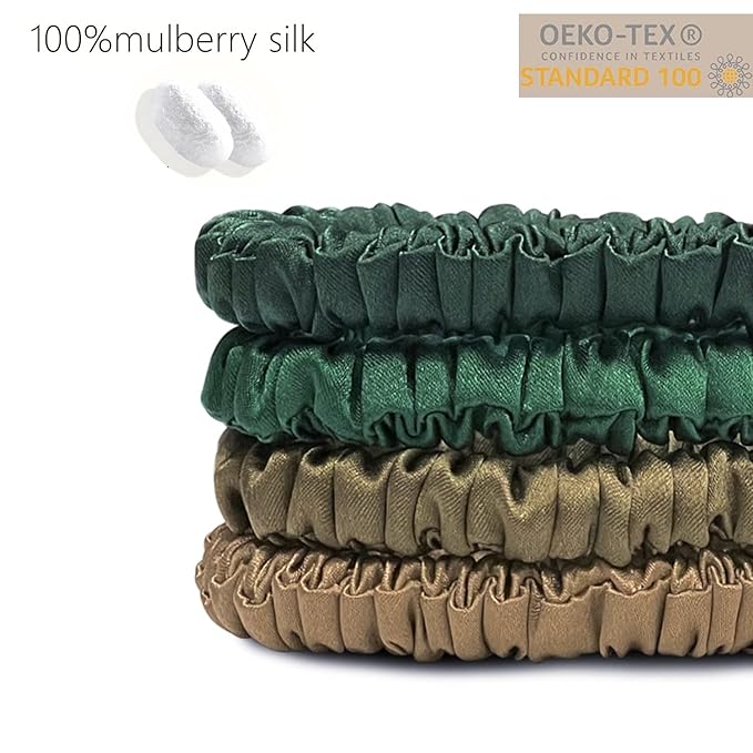 Suncdelv Silk,100% Silk Scrunchies for Hair,22 Momme Hair Ties for Anti-Crease & Breakage,Natural Women Hair Accessories，Fashion Hairbands 4PCS（Green series）