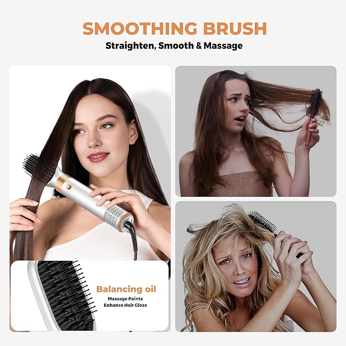 5 in 1 Blow Dryer Brush Set,Hot Air Styler Negative Ion Air Curling Wrap Air Curler, Round Brush Blow Dryer Curling Iron Hair Styling Tools Gift for Dry,Volumize, Straight,Curl,100-120V
