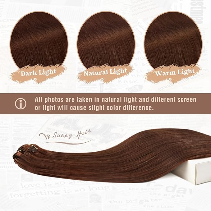 Ve Sunny Hair Extensions Clip in Human Hair Dark Auburn Red Remy Human Hair Extensions for Women Long Hair Clip in Extensions 7pcs 120g 22 inch