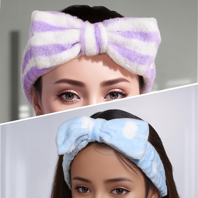 Teenitor 5pcs Makeup Headband with Removable Bow, Spa Headband for Washing Face for Teen Girls Women, Christmas Gifts Basket for Teens Girls Party, Skin Care Hairband