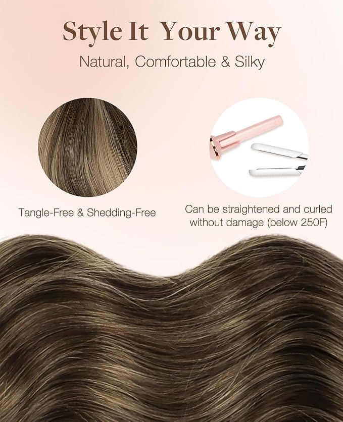 GOO GOO Invisi Edge Tape in Hair Extensions Human Hair, 4/27/4 Balayage Chocolate Brown to Caramel Blonde 20pcs 18inch 50g, Virgin Remy Hair, Seamless Injected Tape, Natural Look