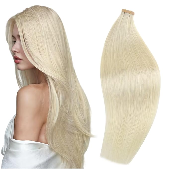 DOORES Hair Extensions Tape in Real Human Hair, Platinum Blonde 80g 18 Inch 20pcs Thick Real Human Remy Tape in Extensions Seamless Straight Thick Ends Remy Natural for Women