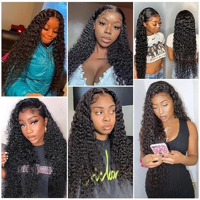 13X6 HD Lace Front Wigs Human Hair Pre Plucked Deep Curly Wave Brazilian Virgin Wigs with Baby Hair for Black Women Natural Black Color 180% Density 24 Inch