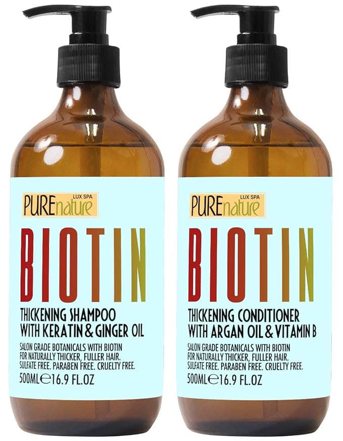 Biotin Shampoo and Conditioner Set - Volume Boosting Formula for Men and Women to Help Thinning Hair - Sulfate and Paraben Free with Thickening Properties - Volumizing Products to Improve Fullness