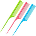 Leinuosen 3 Pack Rat Tail Combs Fine Tooth Parting Tip for Women Carbon Fiber Heat Resistant Anti Static Teasing for Back Combing Root Teasing Adding Volume Evening Styling(Green, Pink, Blue)