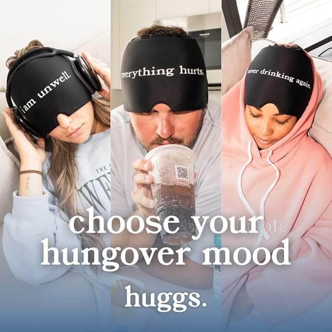 Huggs Migraine Relief Cap - Down Bad - Cooling Gel Head Wrap, Cold Compress Cap for Headache, Stress, & Tension