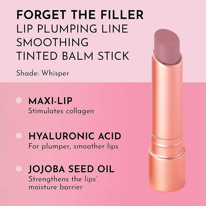 LAWLESS Forget the Filler Lip Plumping Line Smoothing Tinted Balm, Whisper, Pink, 0.09 Ounce