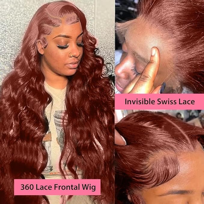 34 inch Ginger Wig Human Hair 13X4 HD Transparent Lace Front Wigs Human Hair Pre Plucked with Baby Hair Chestnut Brown #33 Human Hair Wigs For Women
