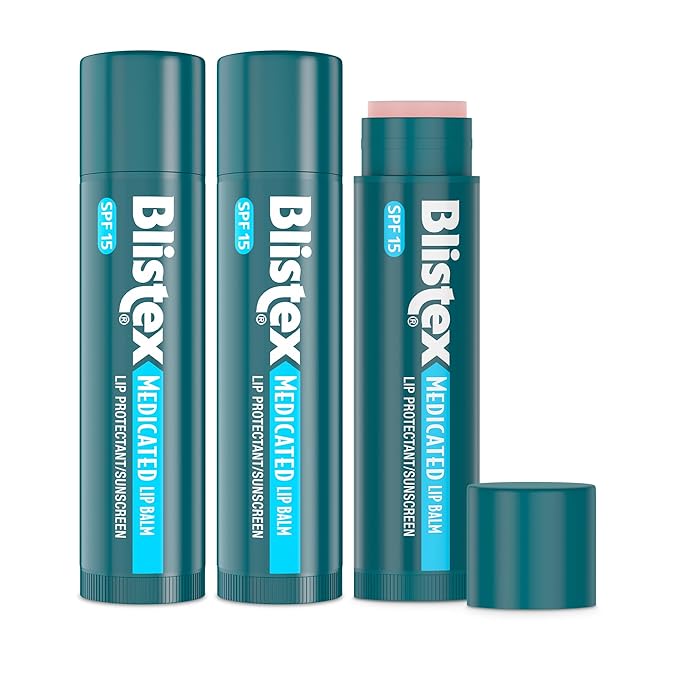 Blistex Medicated Lip Balm, 0.15 Ounce, 3 Count (Pack of 2) Prevent Dryness & Chapping, SPF 15 Sun Protection, Seals in Moisture, Hydrating Lip Balm, Easy Glide Formula for Full Coverage
